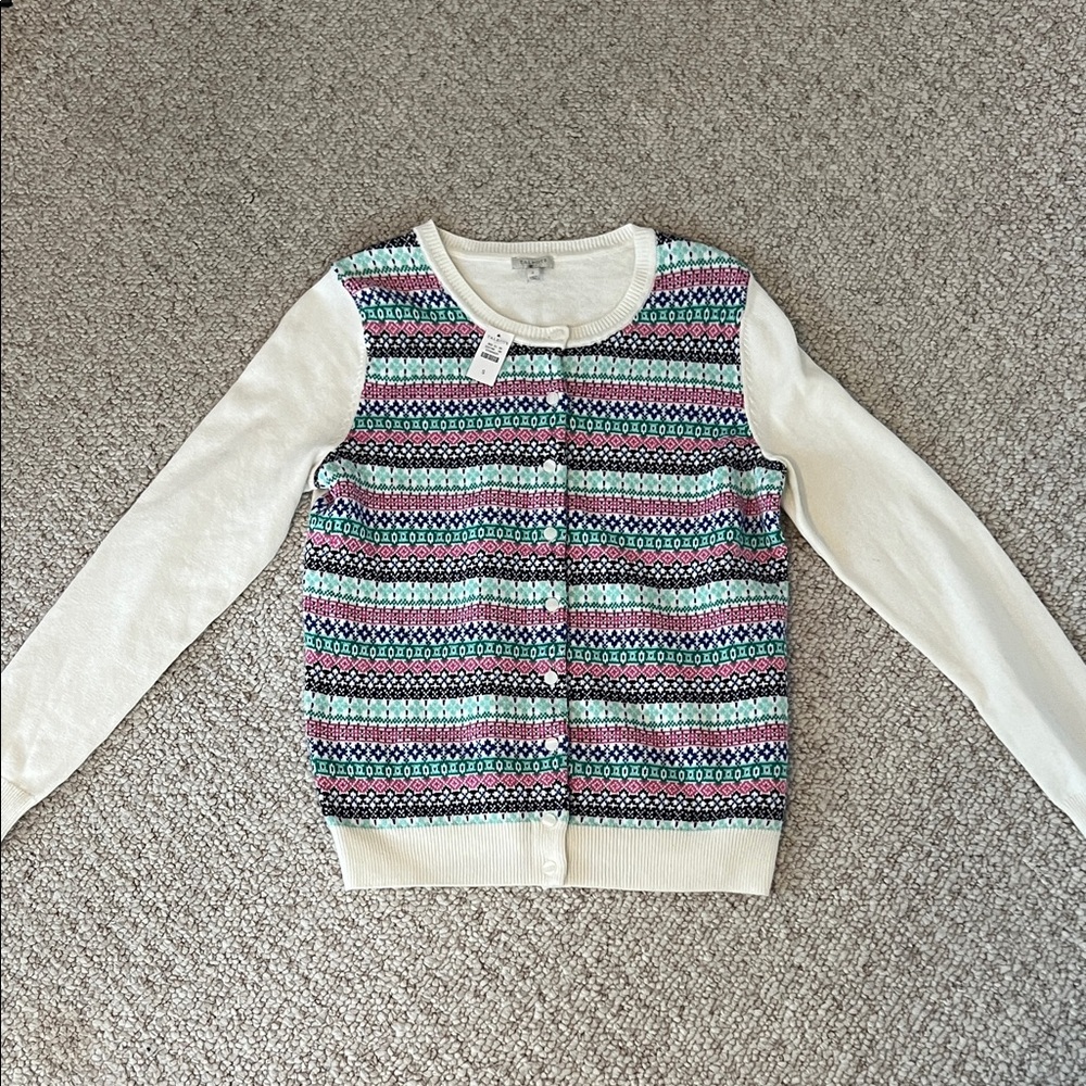 NWT Talbots Cream and Multicolor Fair Isle Cardigan Size Small